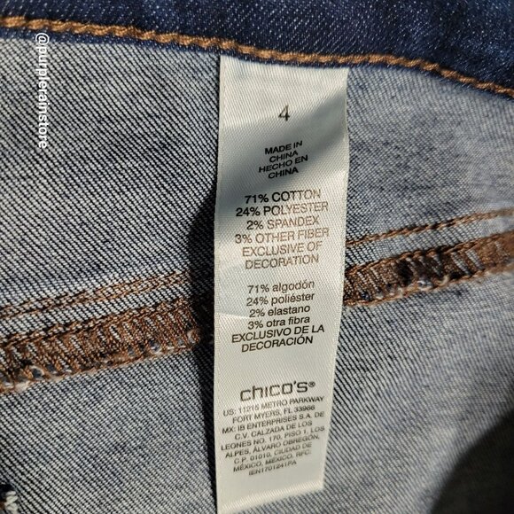 Chico's Jeans 4 = 20 Girlfriend Slim Leg Ankle High Rise Floral Embellished - Picture 4 of 11